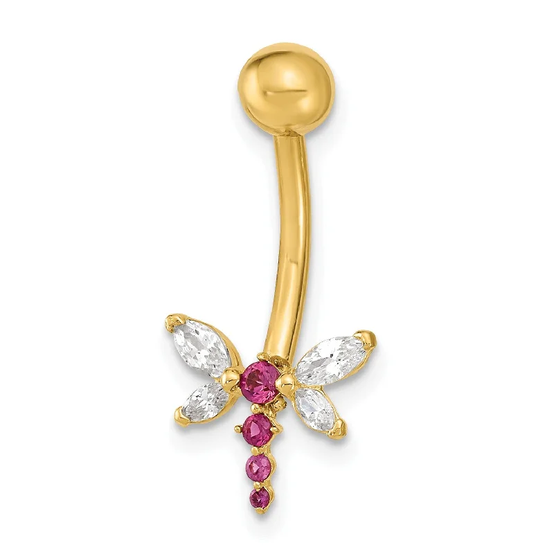 14KT Yellow Gold Cubic Zirconia 22X10MM Dragonfly Belly Ring