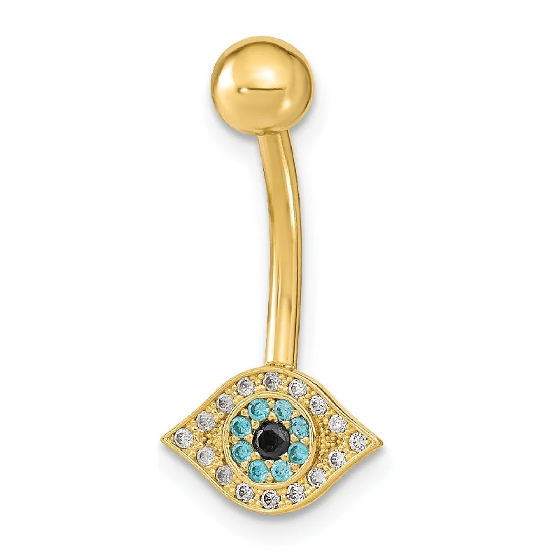 14KT Yellow Gold Cubic Zirconia 22X10MM Evil Eye Belly Ring