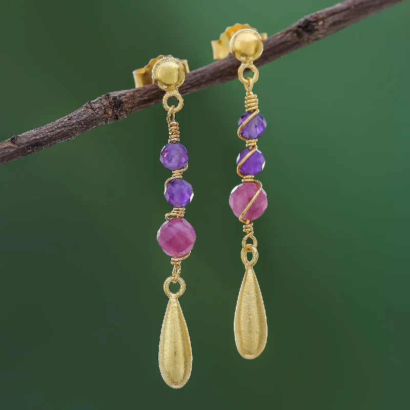 Jewelry Deals That Outshine The Rest Aria Gold Plated Tourmaline and Amethyst Dangle Earrings