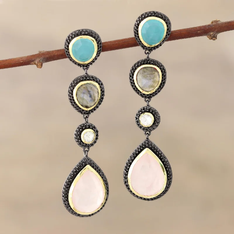 Huge Markdowns On Premium Jewelry Styles Artist's Palette Artisan Crafted 925 Silver Gemstone Earrings with 18k Gold