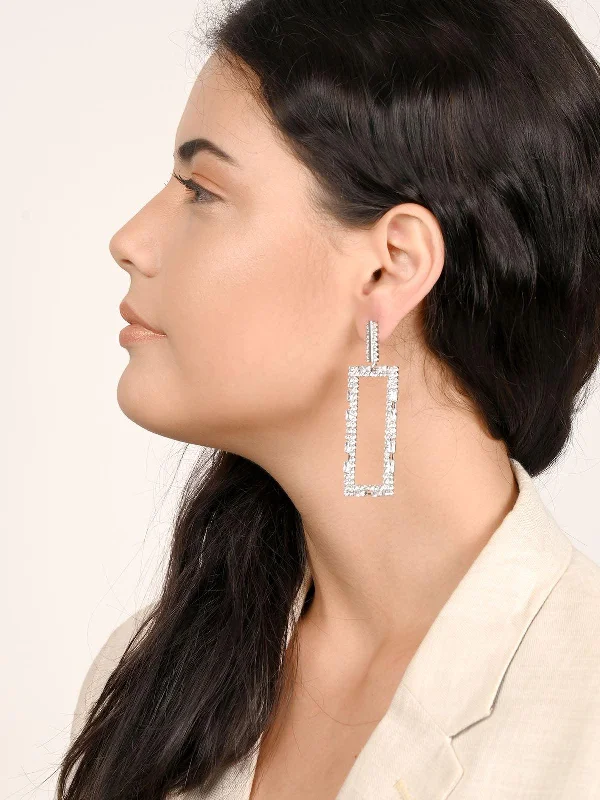 Handcrafted Jewelry Sale – Unique Designs At Low Prices Odette Women Avyayas Rectangular White Rhinestone Earrings