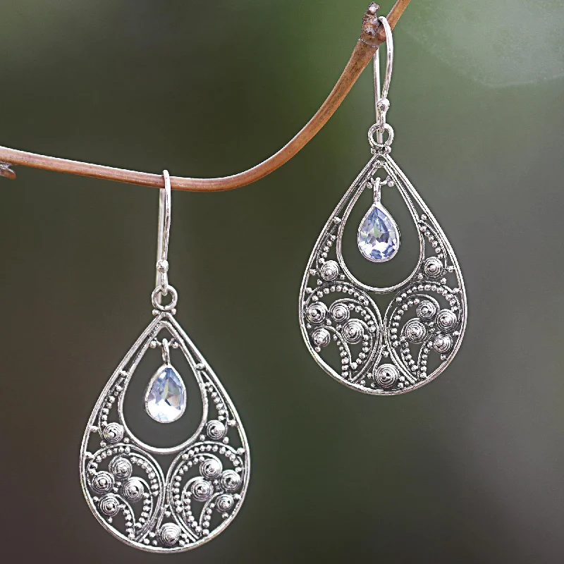 Big Discounts On Elegant Jewelry Collections Bali Crest Sterling Silver and Blue Topaz Dangle Earrings