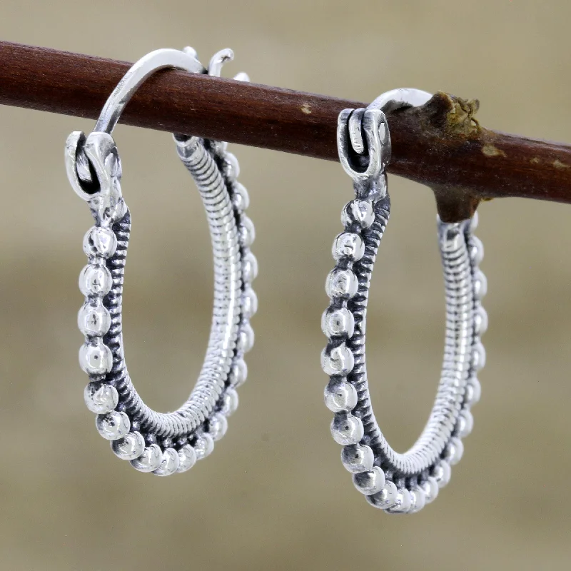 Buy More, Save More – Special Jewelry Discounts Brightly Shining Beaded Sterling Silver Hoops from India