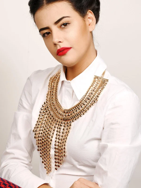 Jewelry Clearance Sale – Final Reductions Odette Women Chunky Gold Metallic Fringe Necklace