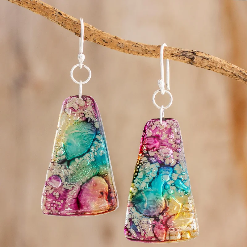 Huge Savings On Timeless Jewelry Collections Color Explosion Yellow Turquoise and Purple Recycled CD Dangle Earrings