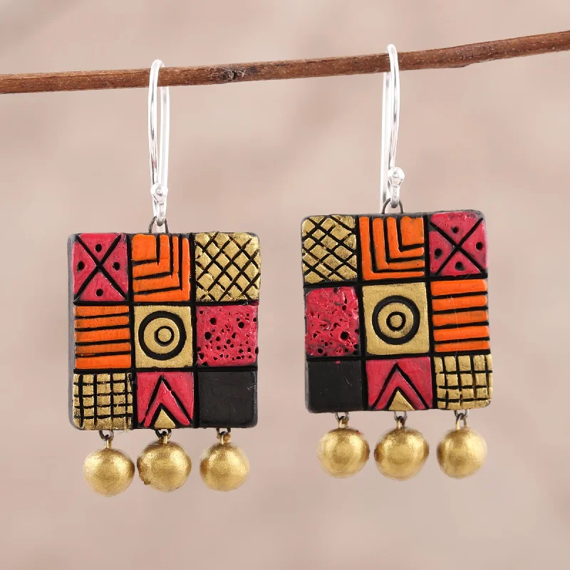 Affordable Elegance – Special Jewelry Sale Now Live Creative Fusion Hand-Painted Square Ceramic Chandelier Earrings from India