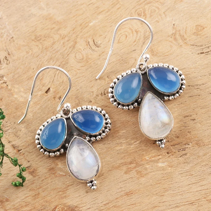 Unique Jewelry For Less – Shop The Sale Now Droplet Trios Teardrop Chalcedony and Rainbow Moonstone Dangle Earrings