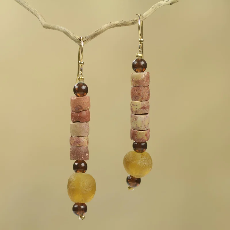 Fashion-Forward Geometric Jewelry For Contemporary Style Earth's Warmth Bauxite Earrings Crafted by Hand with Recycled Beads