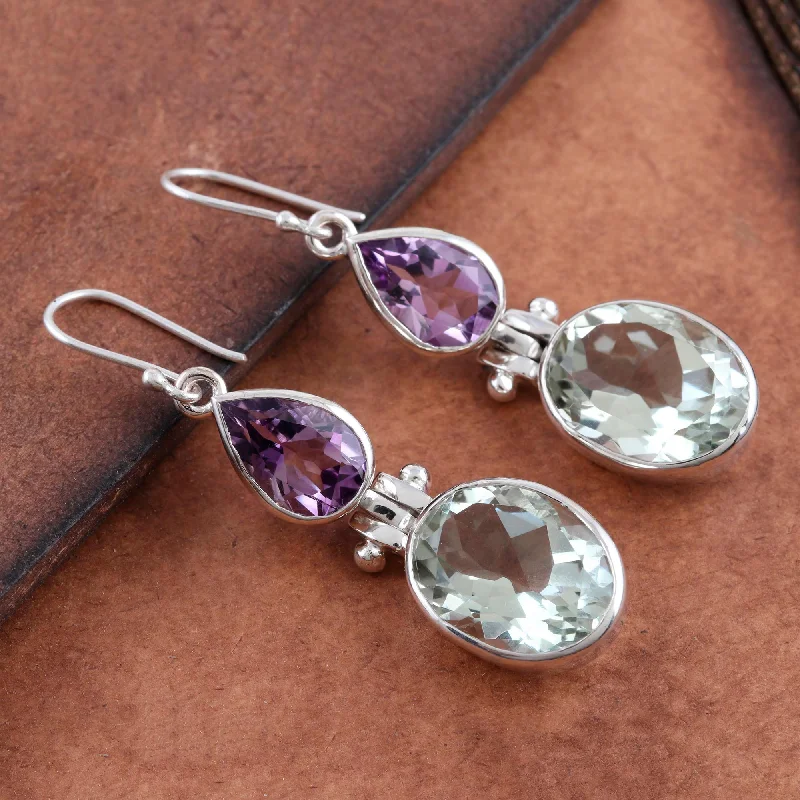 Special Sale On Handcrafted Jewelry – Shop Today Fashion Fusion Purple Amethyst and Green Prasiolite Dangle Earrings