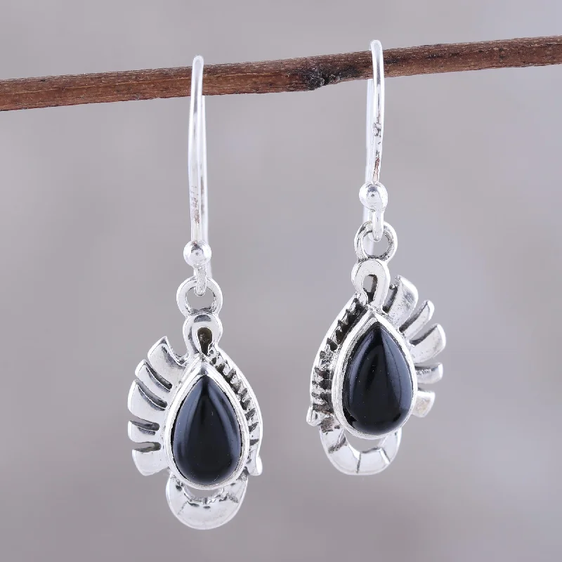 Versatile Layering Jewelry For Effortless Chic Feather Bliss Teardrop Onyx Dangle Earrings Crafted in India