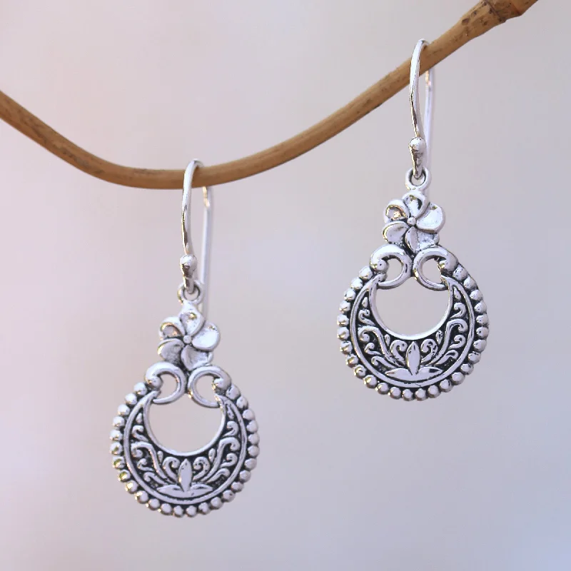 Seasonal Jewelry Deals – Elevate Your Style Frangipani Crescents Floral Sterling Silver Dangle Earrings Crafted in Bali