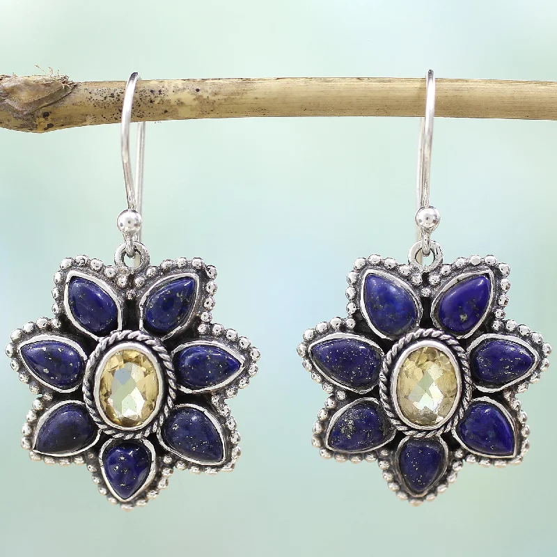 Jewelry Sale – Exclusive Styles At Lower Prices Geranium Blossoms Lapis Lazuli Citrine Floral Dangle Earrings from India