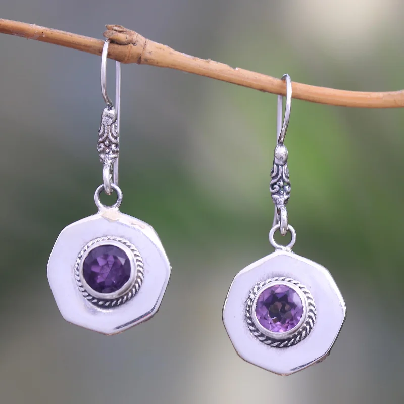 Shop Stylish Jewelry Now And Save Big Gleaming Lanterns Circular Amethyst Dangle Earrings from Bali