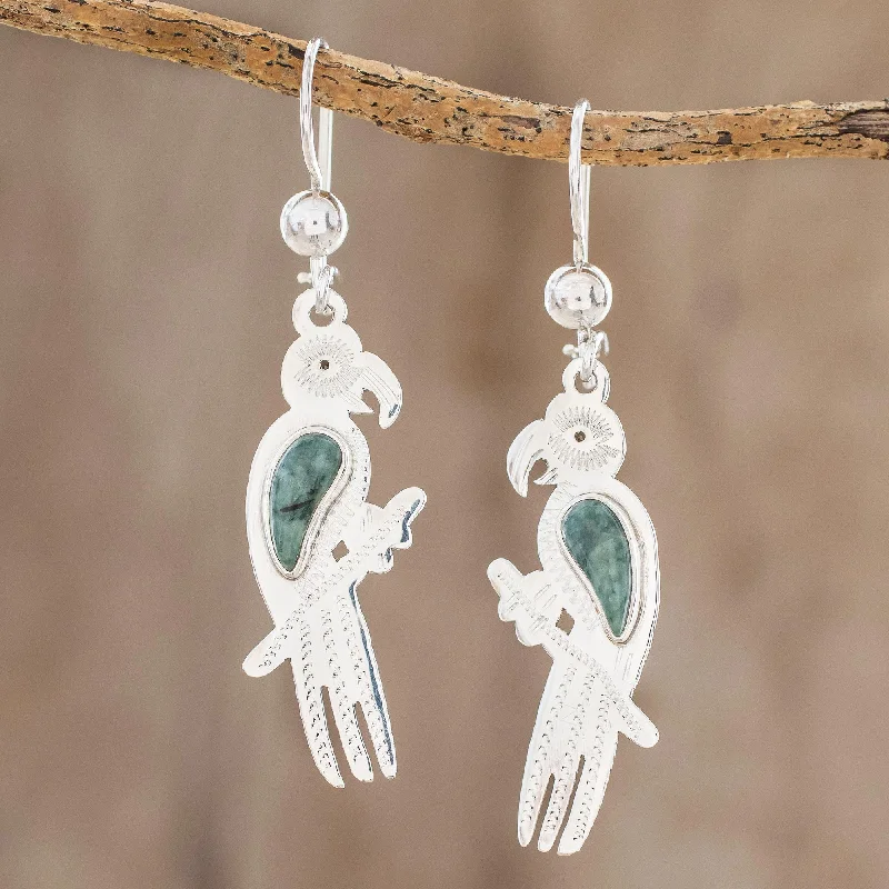 Flash Sale On Exquisite Jewelry – Don't Miss Out Gleaming Macaw Green Jade Macaw Dangle Earrings from Guatemala