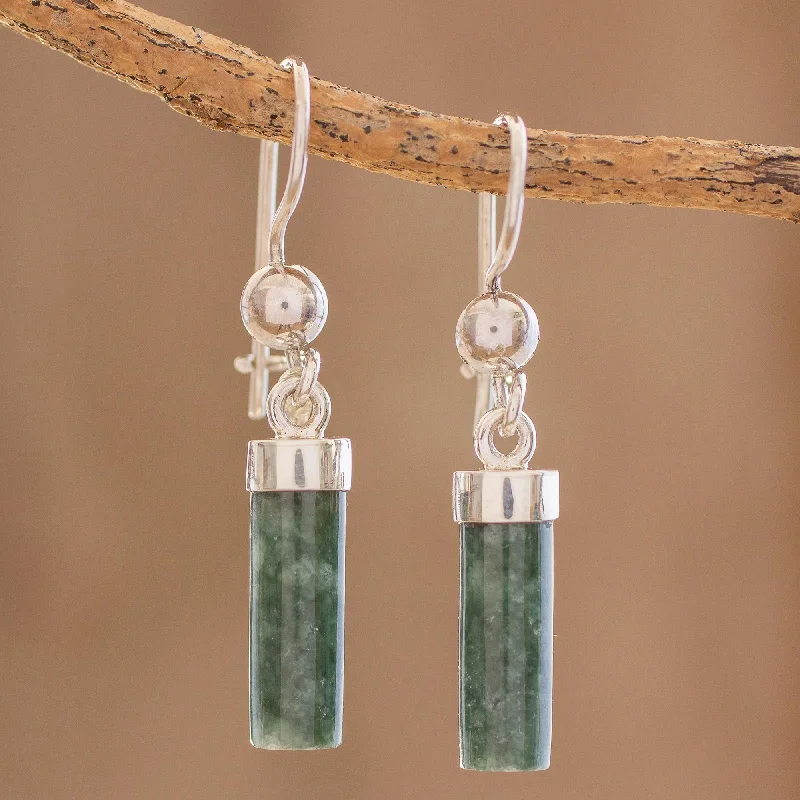 Exclusive Jewelry Offers – Shine For Less Green Mayan Pillars Green Jade Cylindrical Dangle Earrings from Guatemala