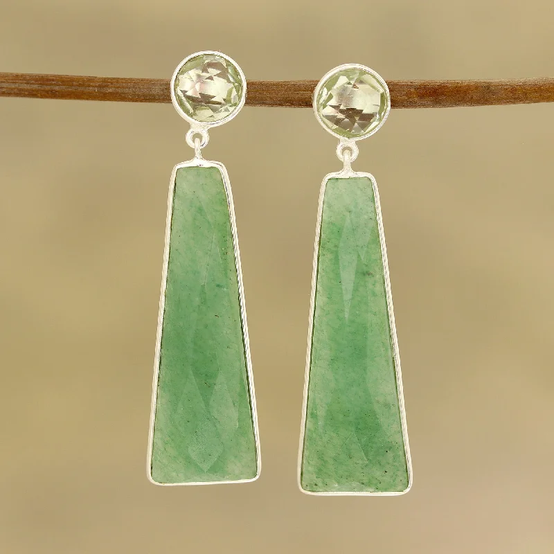 Make Your Outfit Shine With Discounted Jewelry Green Towers Aventurine and Prasiolite Dangle Earrings from India