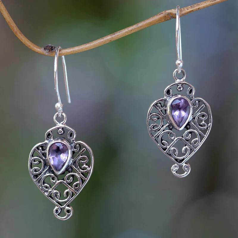 Exclusive Online Jewelry Sale – Don't Wait Hibiscus Dew Earrings Handcrafted in Sterling Silver and Amethyst