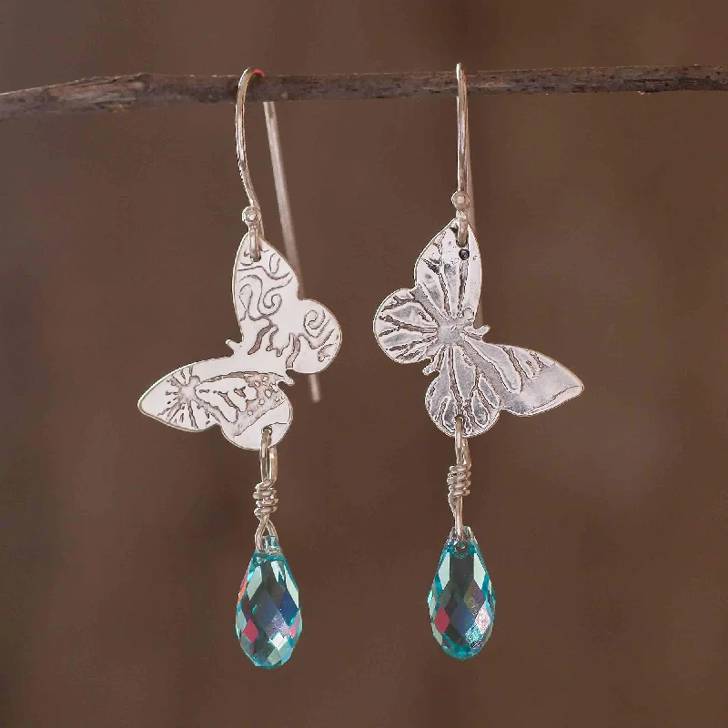 Elegant Necklaces And Bracelets At Limited-Time Offers Iridescent Butterfly Sterling Silver Butterfly' Earrings with Blue Cubic Zirconia