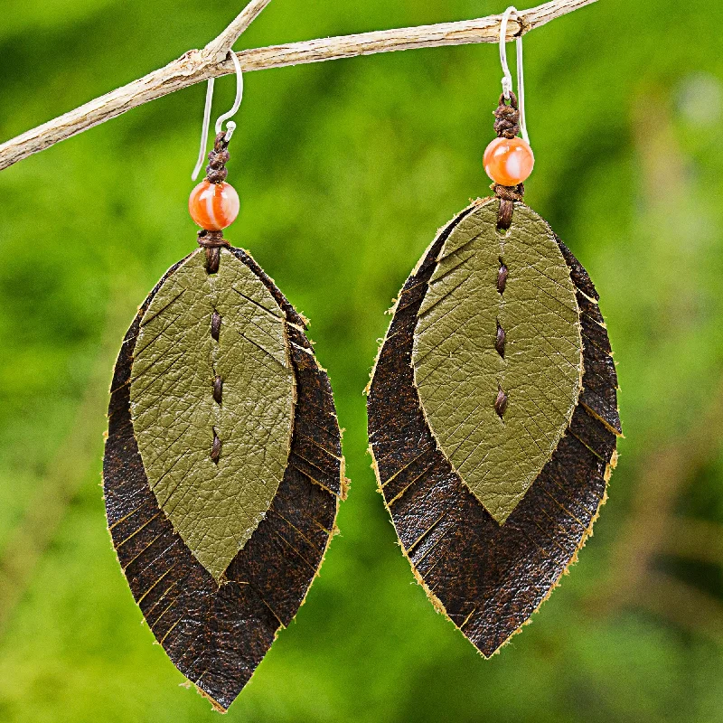 High-End Jewelry, Now More Affordable Than Ever Leafy Traditions Artisan Crafted Carnelian and Leather Dangle Earrings