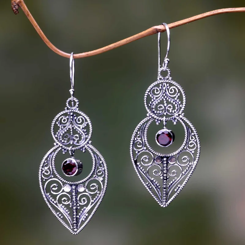 Jewelry Clearance Event – Stock Up Before It's Over Majapahit Glory Balinese Sterling Silver Dangle Earrings with Garnet