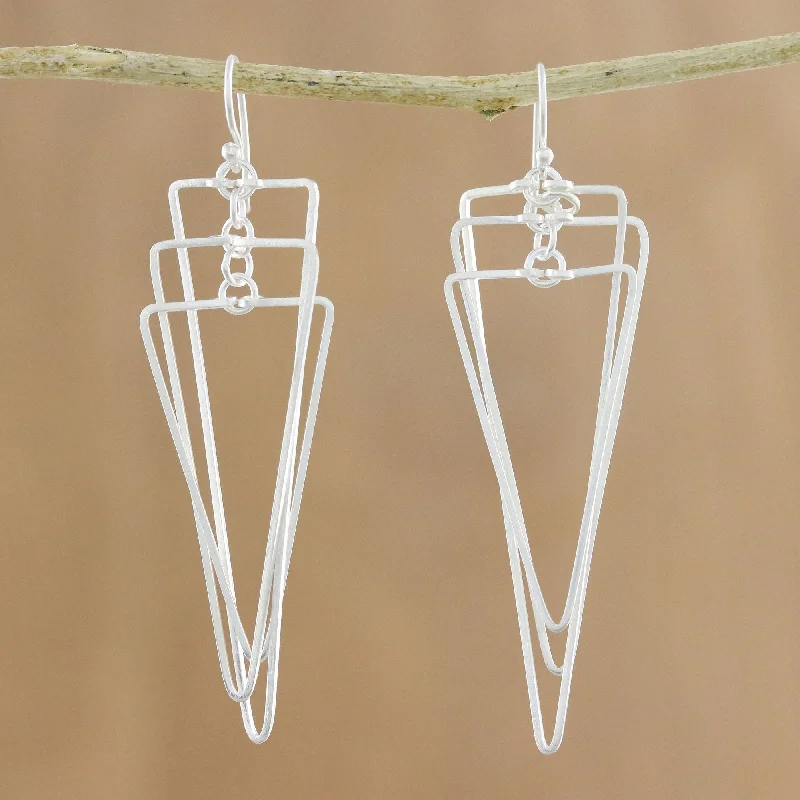 Seasonal Jewelry Sale – Upgrade Your Collection Matte Triangles Modern Triangular Sterling Silver Dangle Earrings