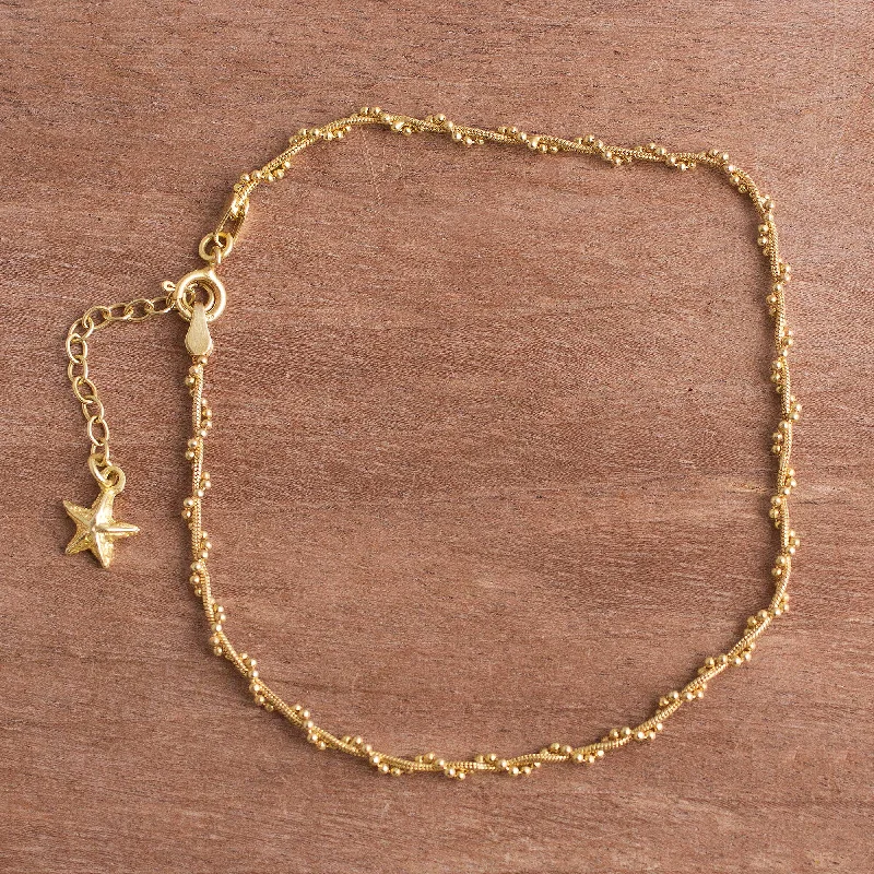 Moonlit Starfish 18k Gold Plated Sterling Silver Starfish Anklet from Peru