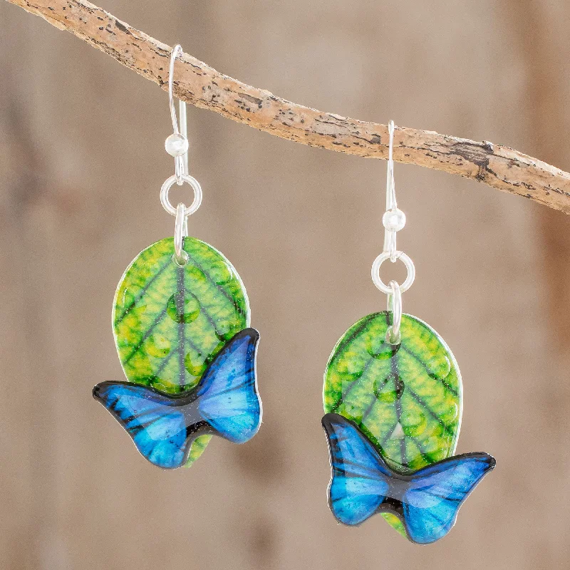 Limited-Time Offer On Premium Jewelry Collections Morpheus Butterfly Resin and Paper Dangle Earrings from Costa Rica