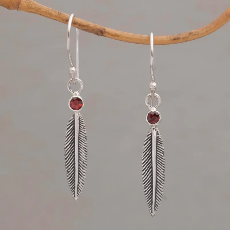 Limited-Stock Jewelry Sale – Once It's Gone, It's Gone Phoenix Feathers Garnet Feather-Shaped Dangle Earrings from Bali