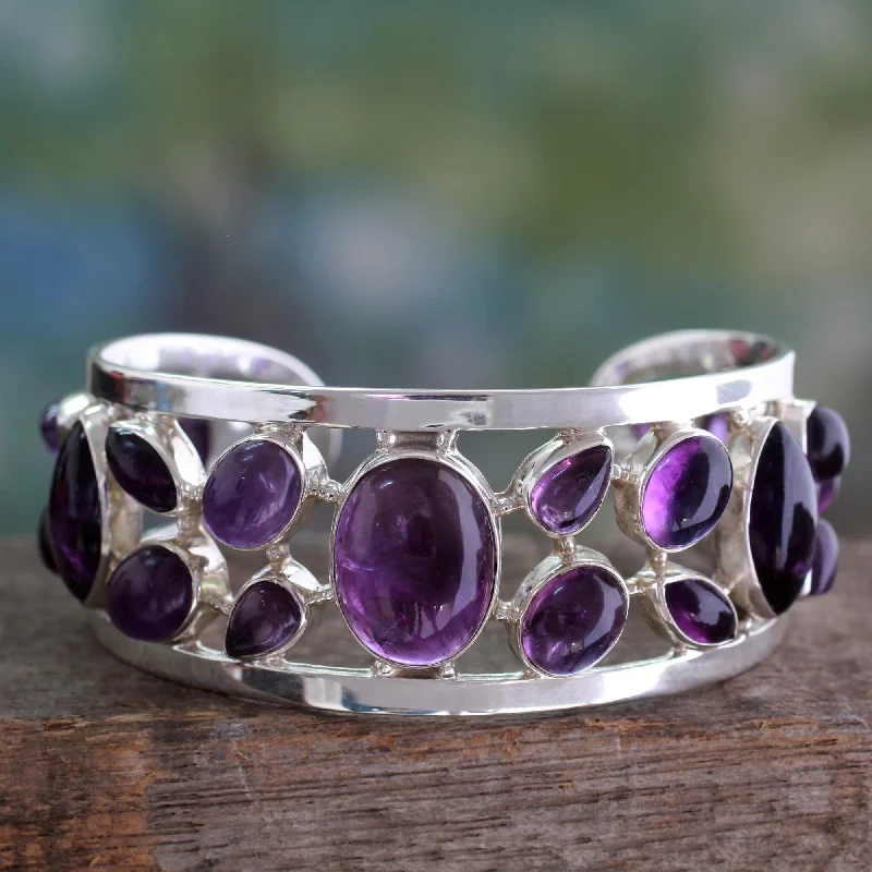 Purple Harmony Amethyst Silver Cuff Bracelet