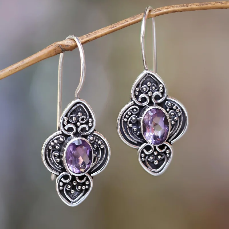 Your Perfect Accessory Now At The Best Price Purple Water Hyacinth Balinese Amethyst and Sterling Silver Dangle Earrings