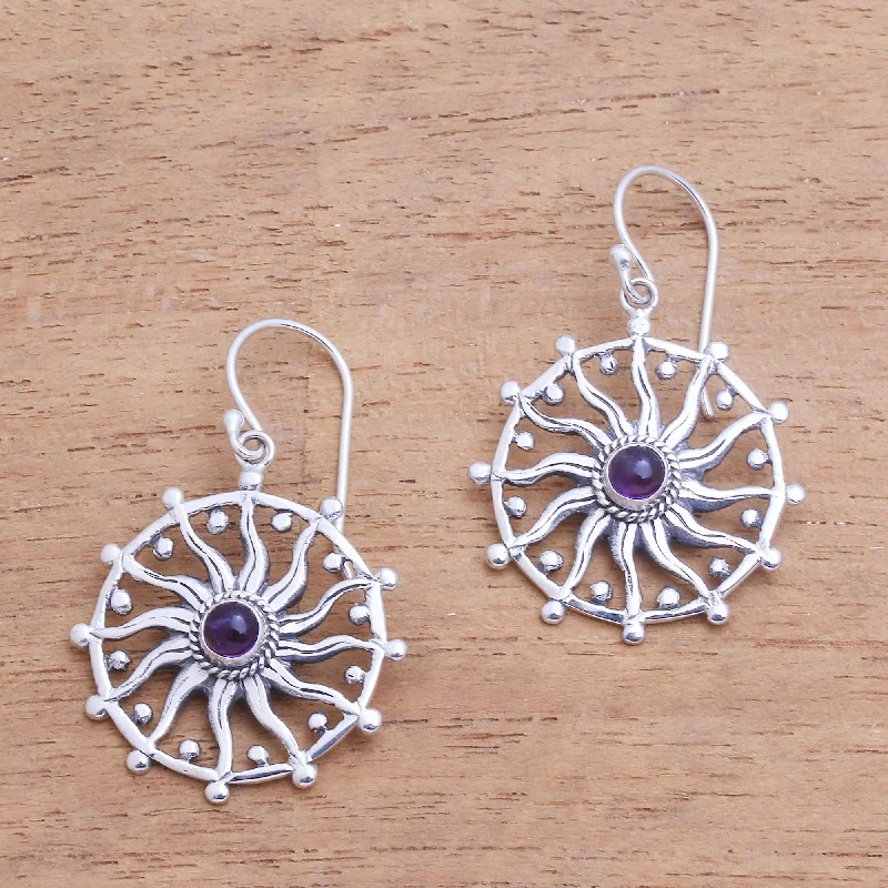 Shop Fine Jewelry With Amazing Deals Regal Rays Sun Motif Amethyst Dangle Earrings from Bali