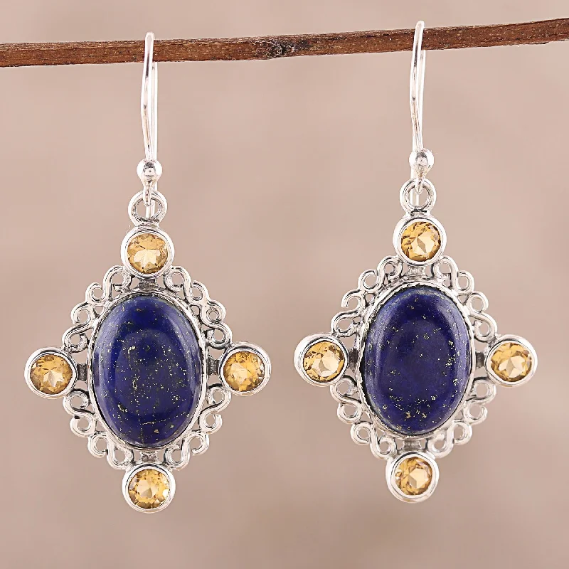 Shop Dazzling Jewelry At The Best Prices Royal Frame Lapis Lazuli and Citrine Dangle Earrings from India