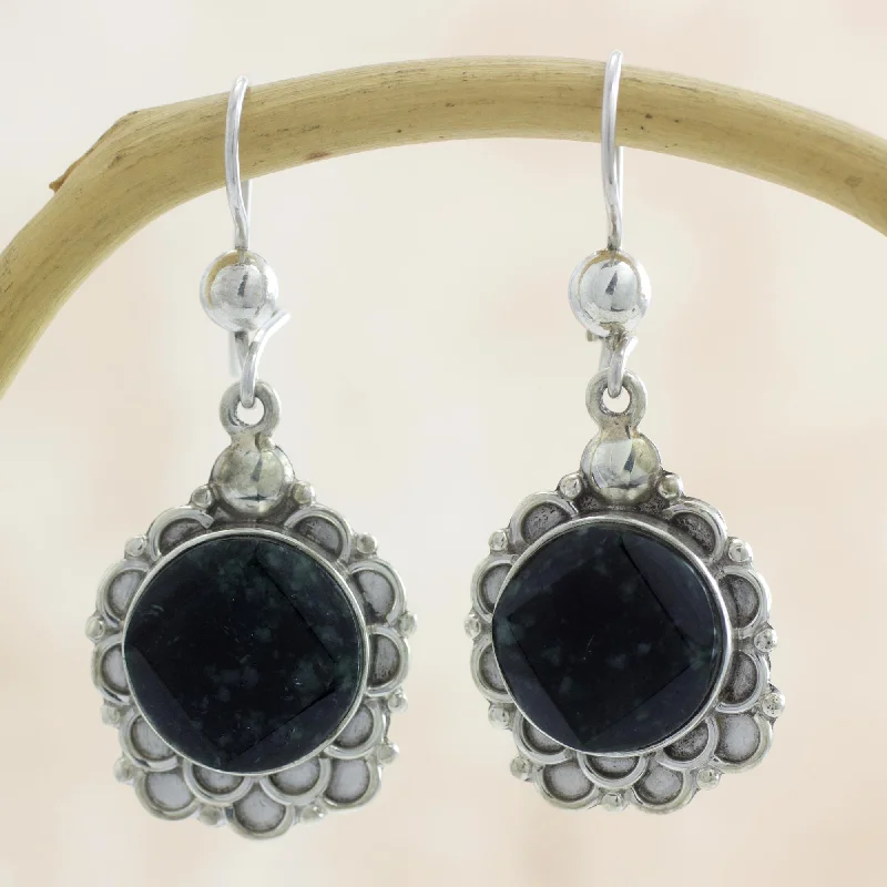 Shop Fine Jewelry With Exclusive Savings Shadow Blossom Silver and Dark Green Jade Floral Earrings