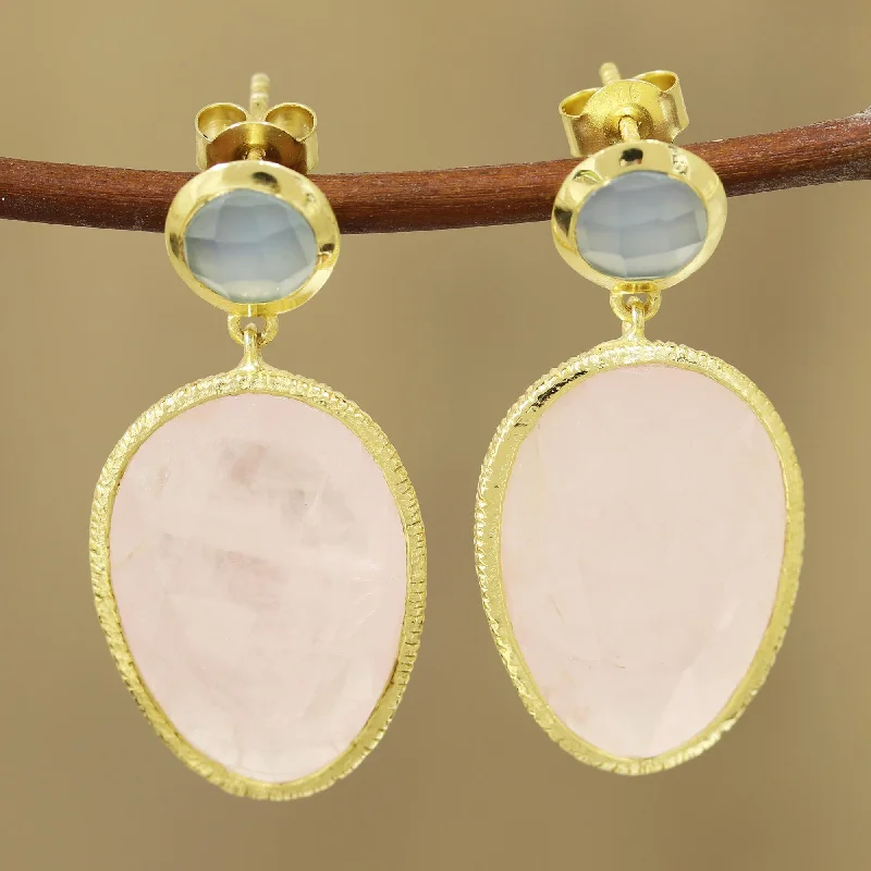 Timeless Elegance At Unbelievable Discounts Sparkling Muse Gold Plated Rose Quartz and Chalcedony Dangle Earrings