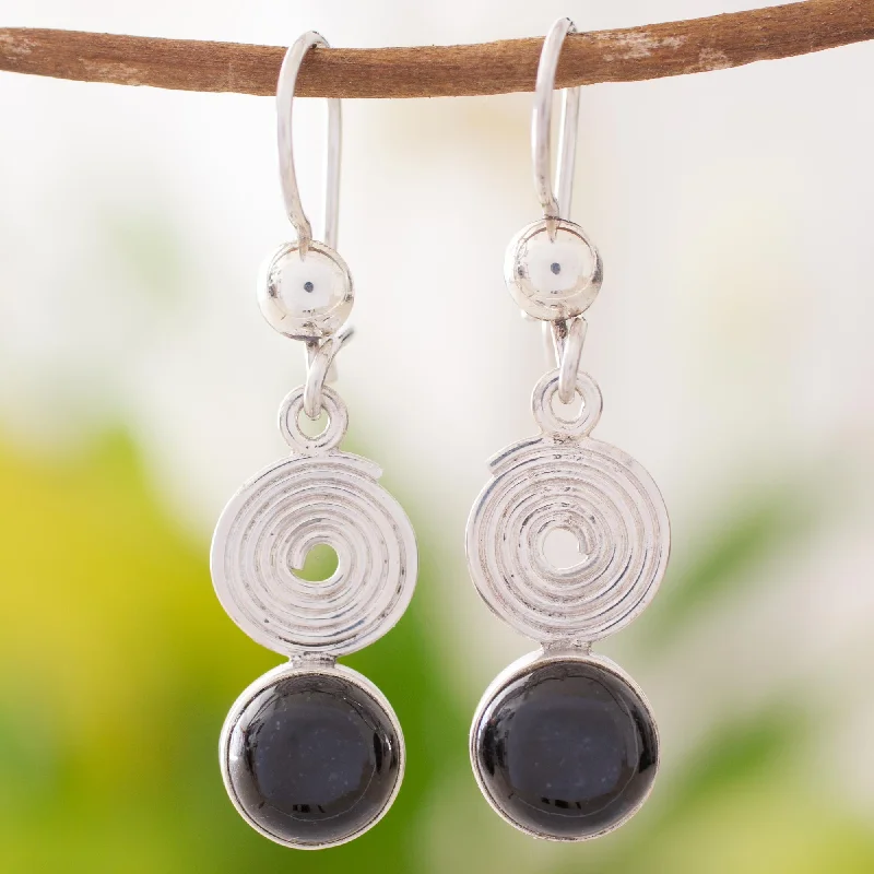 Special Jewelry Deals – Upgrade Your Collection Spiral of Life Black Jade Dangle Earrings from Guatemala