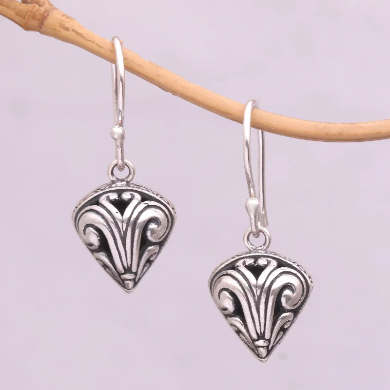 Trendy Minimalist Jewelry For Everyday Wear Swirling Crest Sterling Silver Swirl Motif Dangle Earrings from Bali