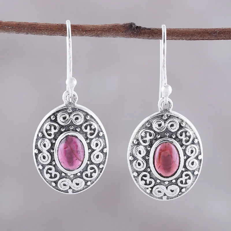 Grab Your Dream Jewelry At The Lowest Prices Swirling Ellipse Swirl Motif Oval Garnet Dangle Earrings from India