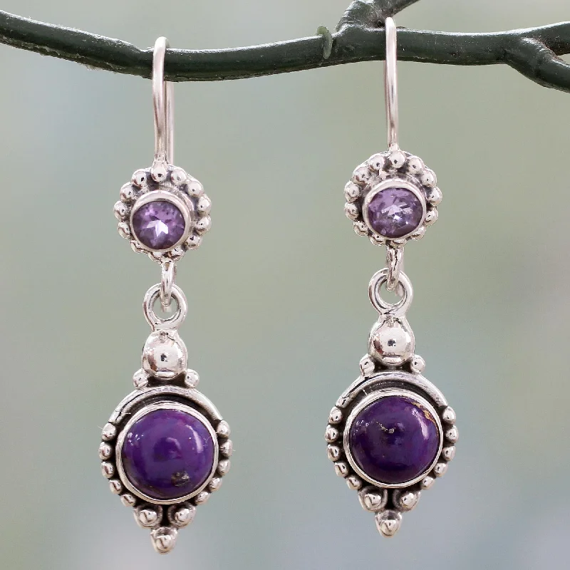 Handcrafted Beauty At Affordable Prices Violet Reverie Amethyst and Composite Turquoise Sterling Silver Earrings