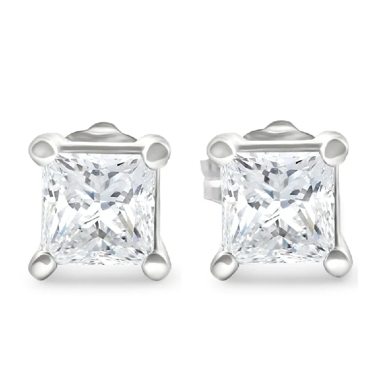 1 1/4Ct Princess Cut Diamond Studs in 14k White or Yellow Gold Lab Grown