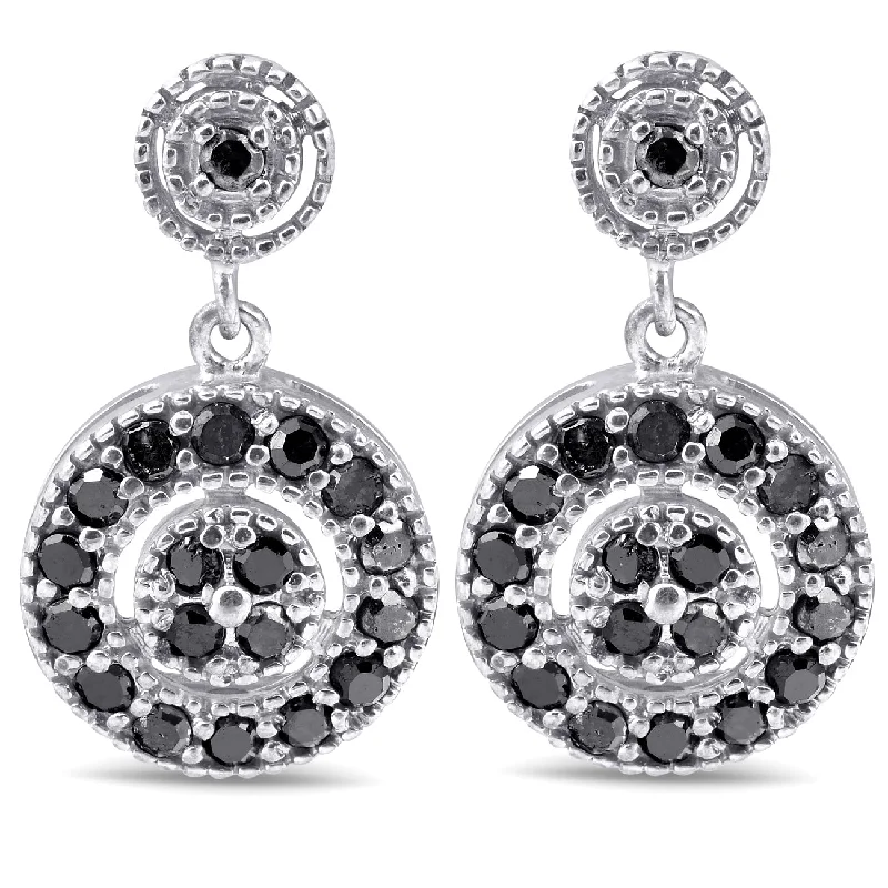 1/2ct Black Diamond Pave Womens Earrings 10K White Gold