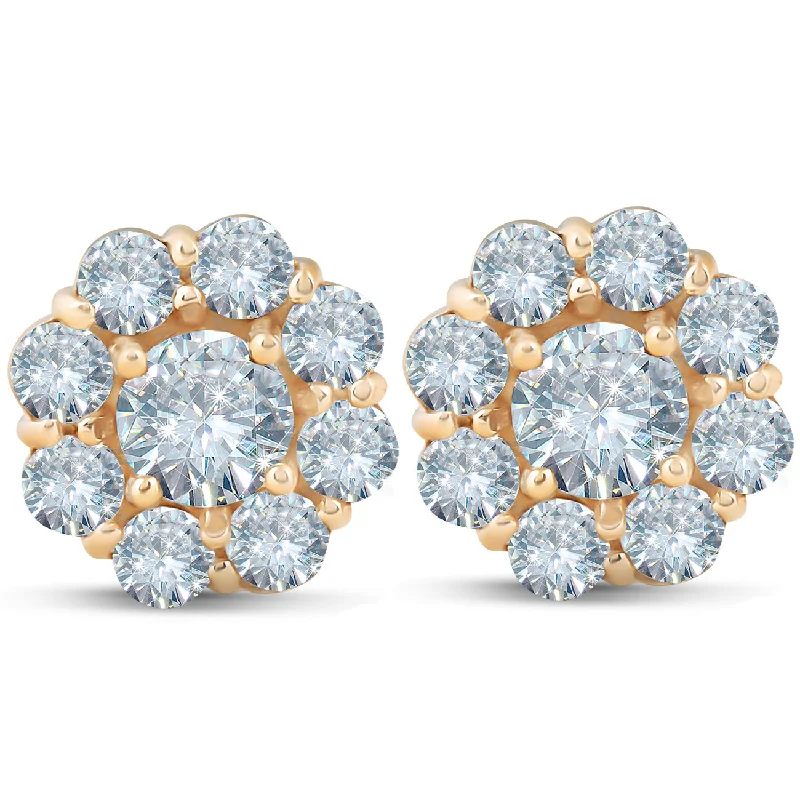 1 3/8 ct Halo Fire Diamond Studs 14K Yellow Gold