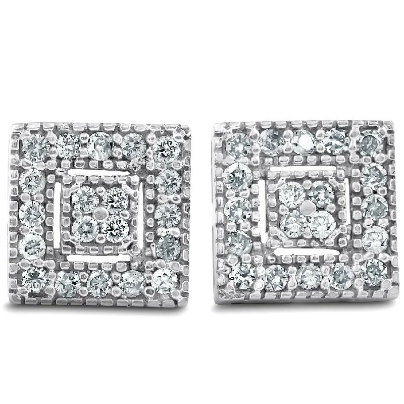 1/3 Ct Diamond Pave Studs 14k White Gold Womens Earrings 1/3"