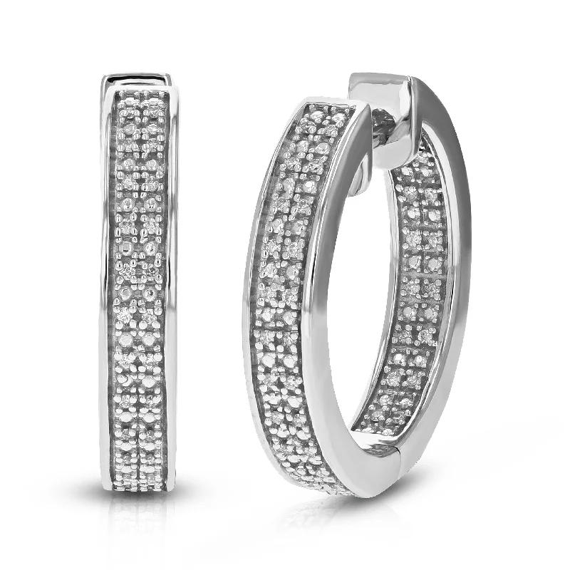 1/6 cttw 80 Stones Round Lab Grown Diamond Hoop Earrings .925 Sterling Silver Prong Set 2/3 Inch