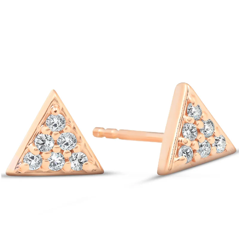 14k Rose Gold Triangle Pave 1/10Ct Diamond Studs Womens Earrings