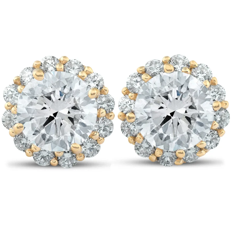 2 5/8 Ct. Round Halo Diamond Studs 14k Yellow Gold Earrings