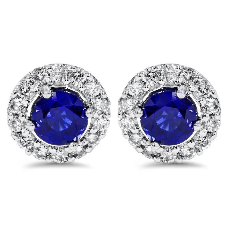 2ct Halo Diamond Blue Sapphire Studs 14K White Gold (Not Enhanced)