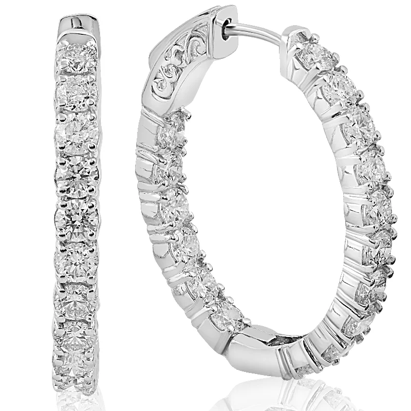 3.79CT Inside Outside Diamond Hoops 28MM tall 14k White Gold Round Cut