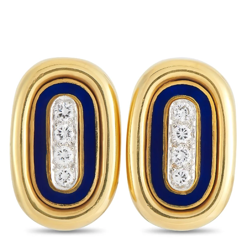 Boris Lebeau 18K Yellow Gold 0.55 ct Diamond and Enamel Clip-On Earrings