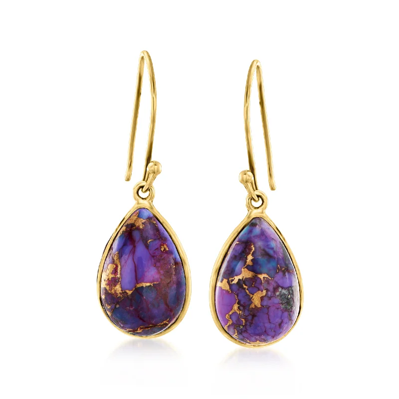 Canaria Purple Turquoise Drop Earrings in 10kt Yellow Gold