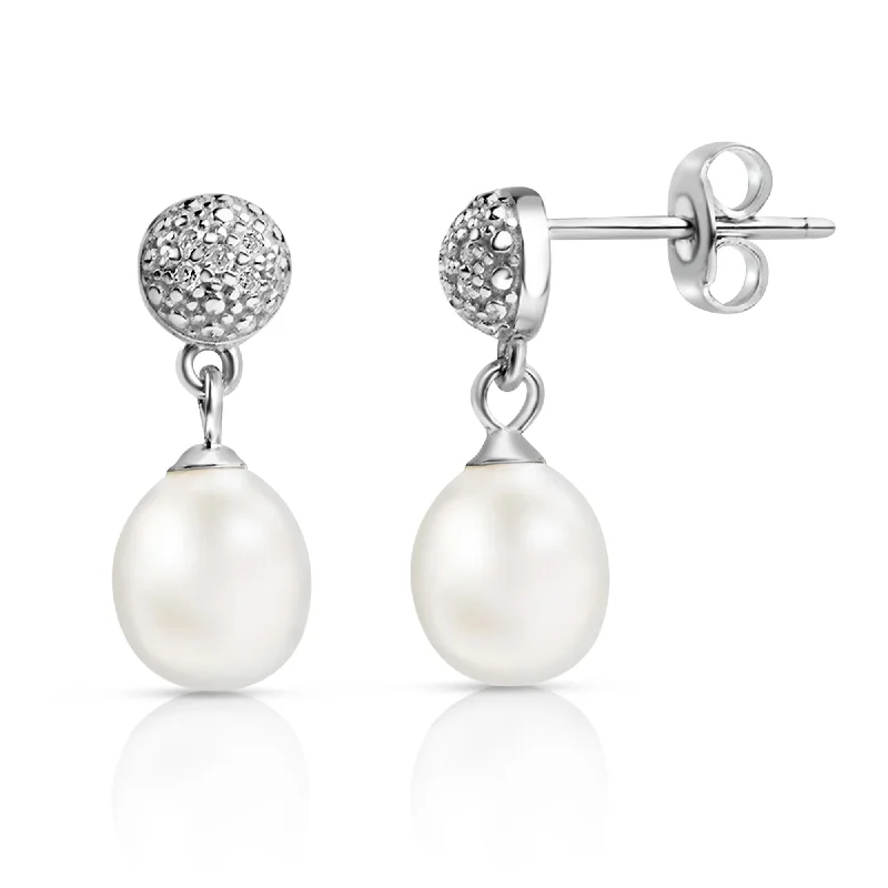 Freshwater Pearl & Natural Diamond Moonlit Pearls Earrings in Sterling Silver